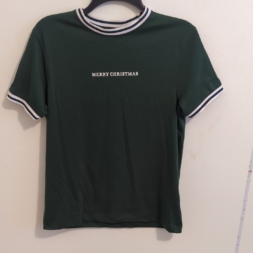 Green Men's T-Shirt with White Trim